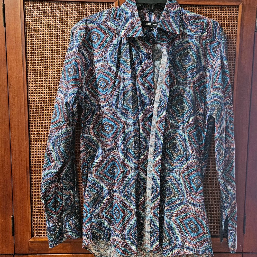 Jared Lang Blue and Red Casual Button Down Shirt